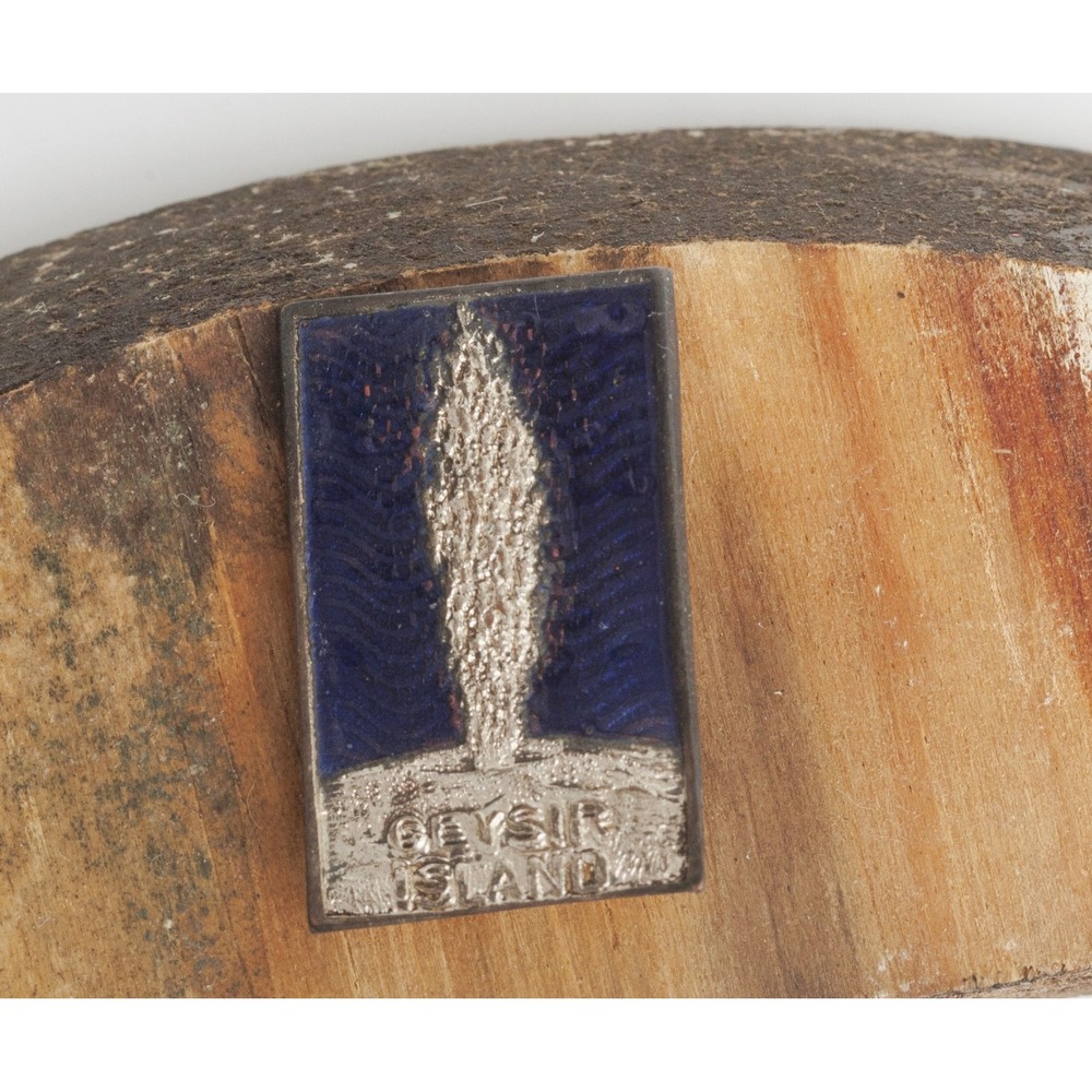 Vintage Geysir Island Iceland Pin Blue Enamel Silver Metal Mid-Century